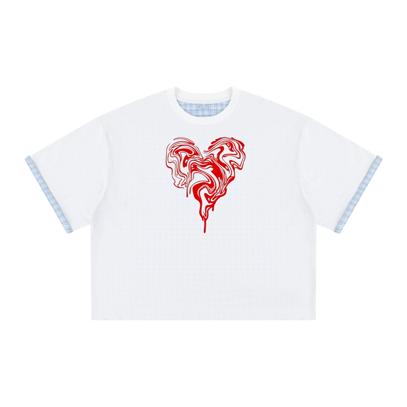 Unisex Boxy Plaid-Lined Double-Face T-Shirt