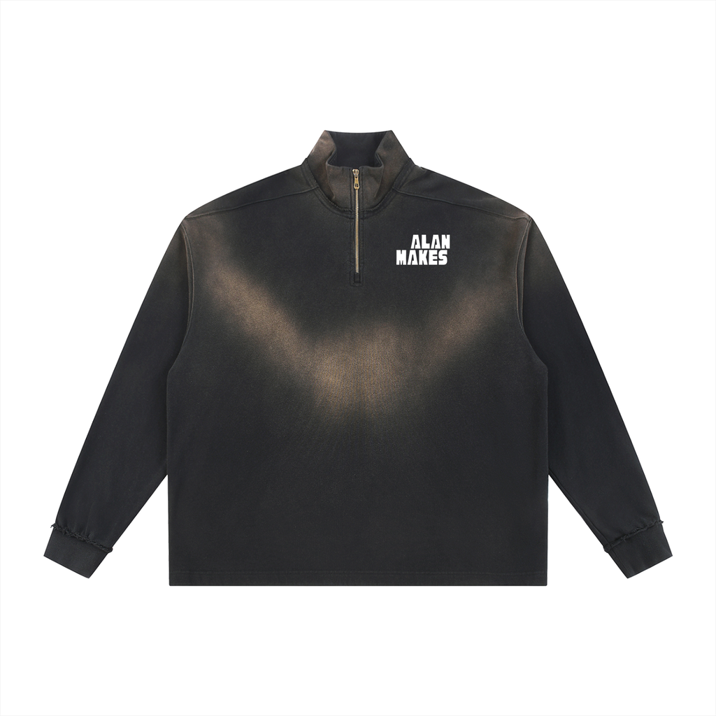 Sun Fade Raw Edge Quarter-Zip Sweatshirt