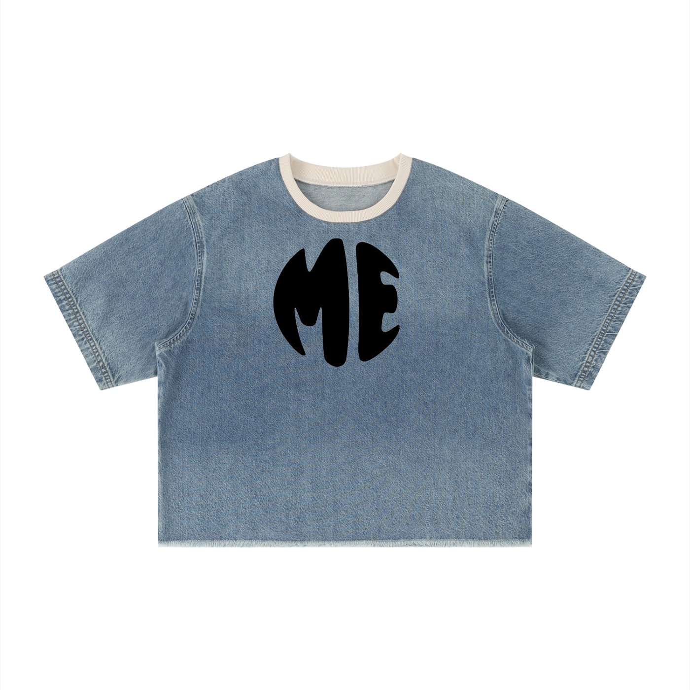 Unisex Vintage Wash Boxy Raw Hem Denim T-Shirt