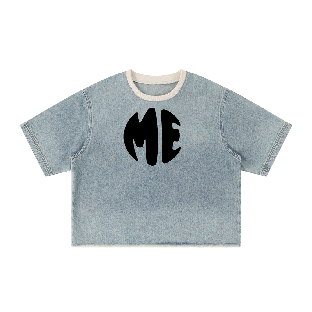 Unisex Vintage Wash Boxy Raw Hem Denim T-Shirt