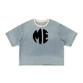 Unisex Vintage Wash Boxy Raw Hem Denim T-Shirt
