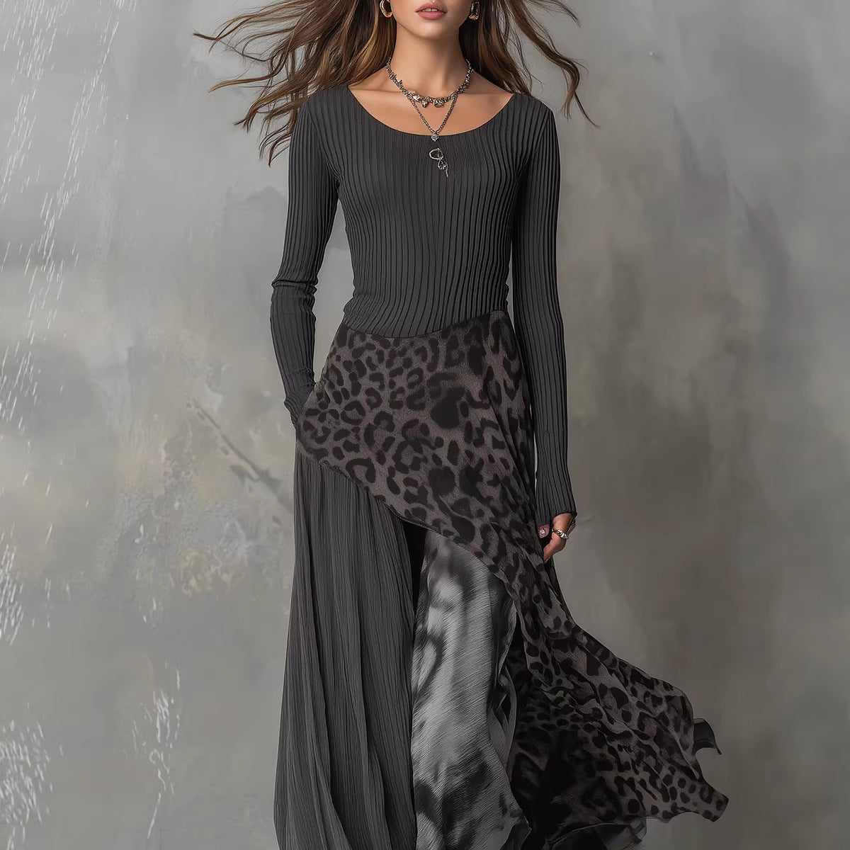Long Sleeve Printed Maxi Dress